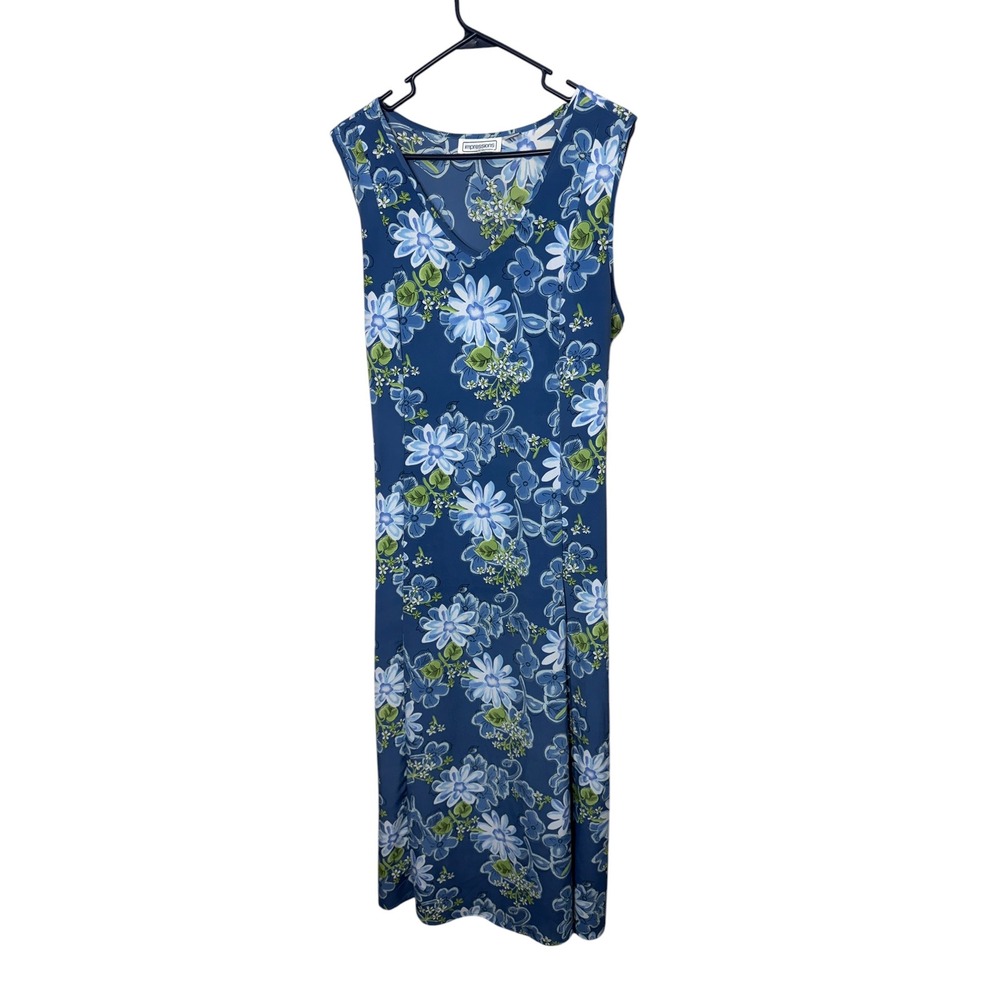 Impressions of California Blue Floral Maxi Dress XL Sleeveless V-Neck Back‎ Tie